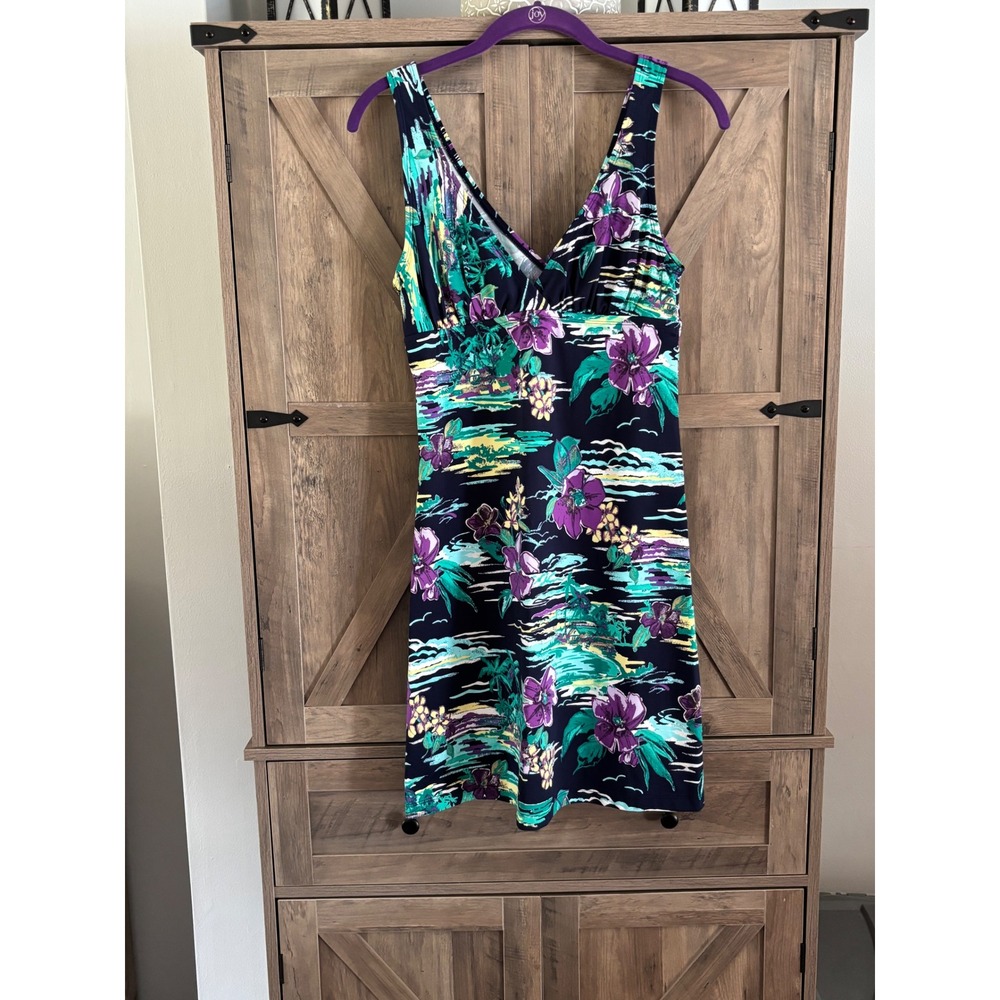 Tommy Bahama Womens XS Tropical Floral V-Neck Sleeveless Dress TSW25620C Navy